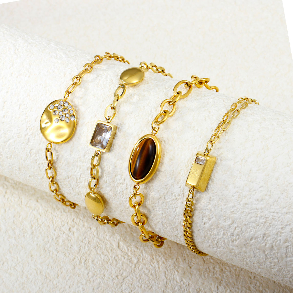 友谊风尚 18K 镀金不锈钢链式手链