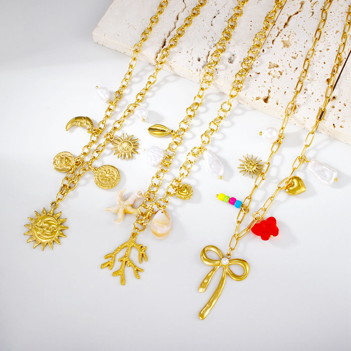 18K 金海星吊坠项链不锈钢时尚配饰