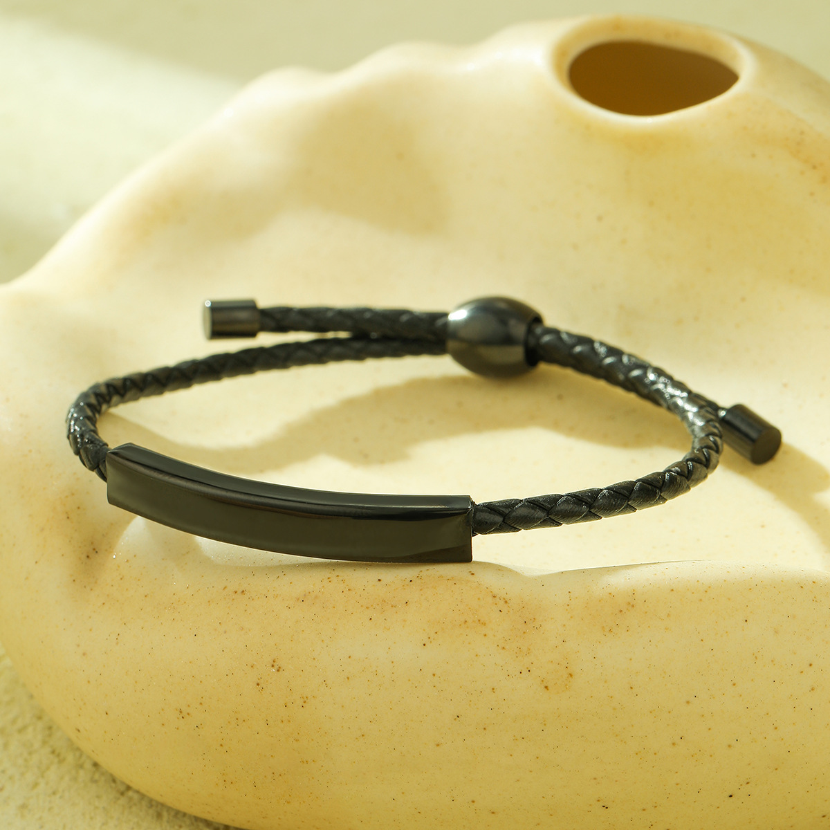 男士定制不锈钢雕刻可调节手工编织绳手链