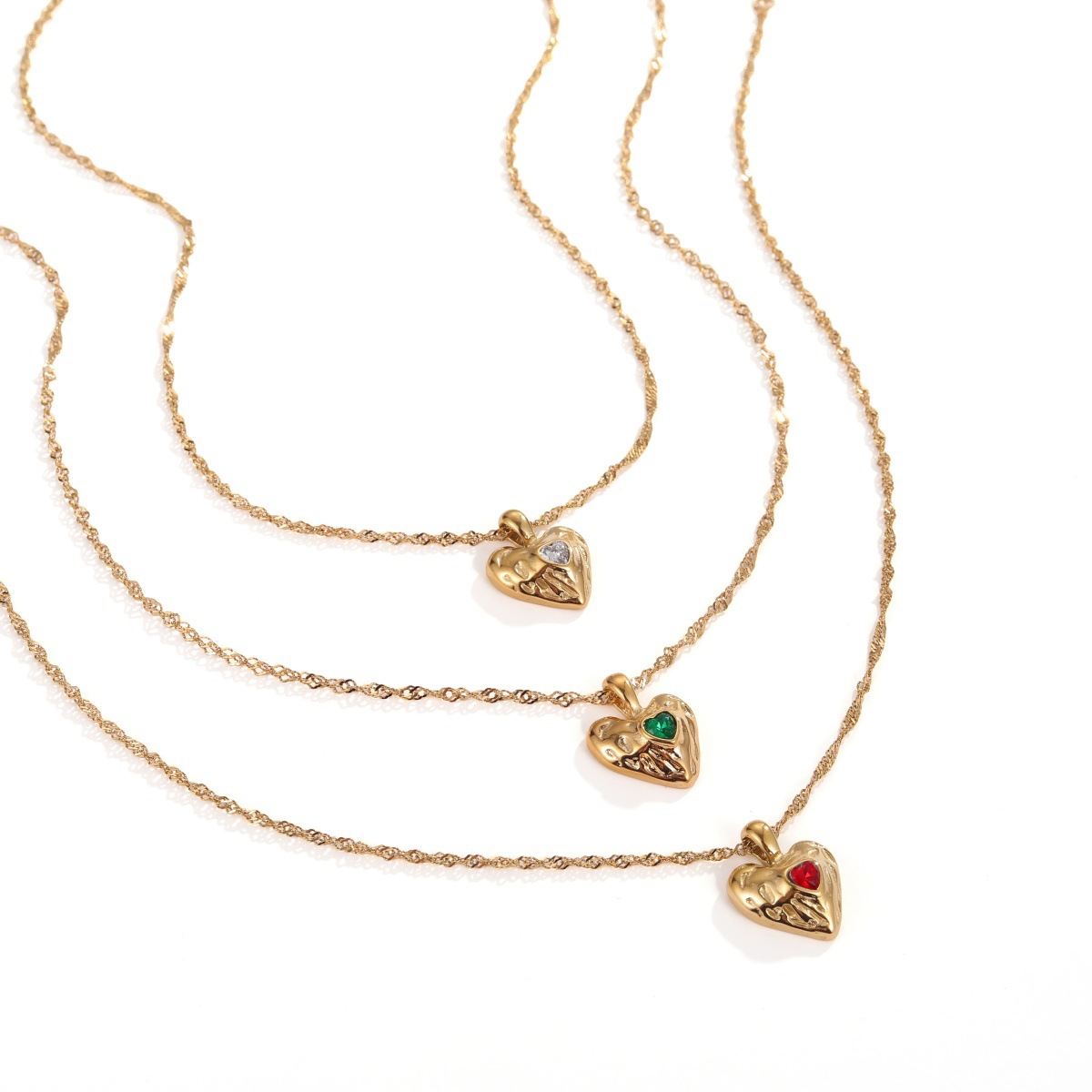 时尚心形吊坠项链 18K镀金不锈钢锆石首饰